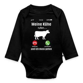 Kühe rufen Landwirt Bauer Geschenkidee Kuh lustig - Baby Bio-Langarm-Body - Schwarz - Vorne