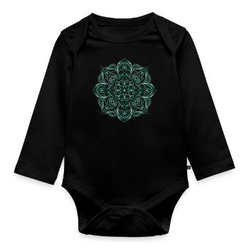 Grünes Mandala Muster - Baby Bio-Langarm-Body - Schwarz - Vorne