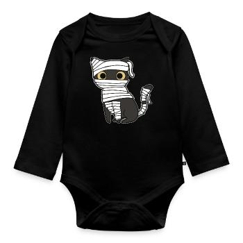 Mummy Cat - Organic Longsleeve Baby Bodysuit - black - Front