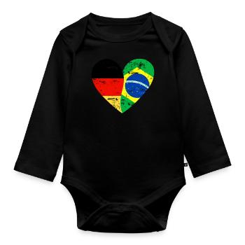 Flag Coeur Allemagne Brésil Drapeau - Body Bébé bio manches longues - noir - Devant