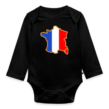 map of France blue flag white red - Organic Longsleeve Baby Bodysuit - black - Front