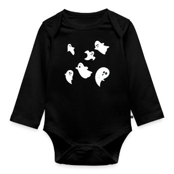 Halloween Ghosts Ghost Group Design simple - Organic Longsleeve Baby Bodysuit - black - Front