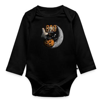Bootiful Ghost and Black Cat in Crescent Moon - Body Bébé bio manches longues - noir - Devant