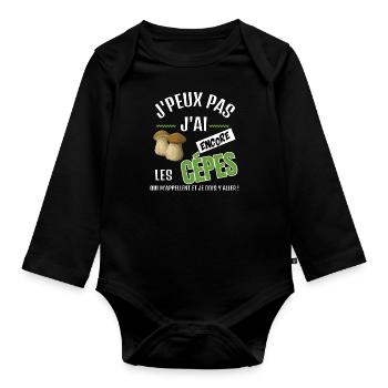 J’peux pas j’ai les cèpes qui m’attendent - Body Bébé bio manches longues - noir - Devant