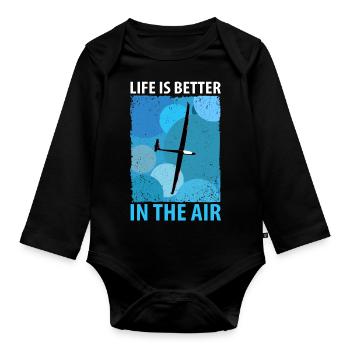 Glider Gliding Gliding Glider Flying - Organic Longsleeve Baby Bodysuit - black - Front