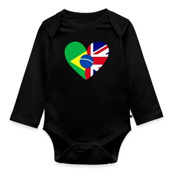 Flag Heart Brasil Great Britain Flag - Body Bébé bio manches longues - noir - Devant