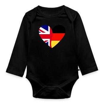 Flaggenherz Britain Germany Flag - Baby Bio-Langarm-Body - Schwarz - Vorne