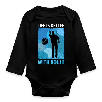Pétanque Pétanque Pétanque Pétanque Pétanque - Body Bébé bio manches longues - noir - Devant