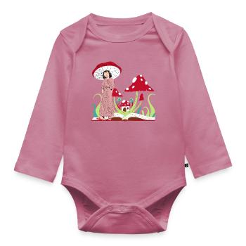 Mushroom princess, cottagecore red mushrooms - Organic Longsleeve Baby Bodysuit - mauve - Front