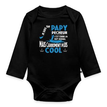 Papy Cadeau De Pêche Pour Pêcheur Grand Père - Body Bébé bio manches longues - noir - Devant