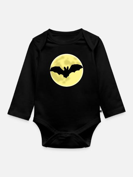 Flaggermus, måne, halloween, dracula, vampyr, flaggermus, - Økologisk langermet baby-body - svart