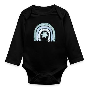 Regenbogen Jeansblau mit Sternchen - Baby Bio-Langarm-Body - Schwarz - Vorne