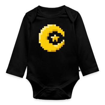 Moon with star - Organic Longsleeve Baby Bodysuit - black - Front