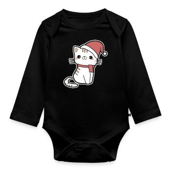 Chat Noël - Body Bébé bio manches longues - noir - Devant