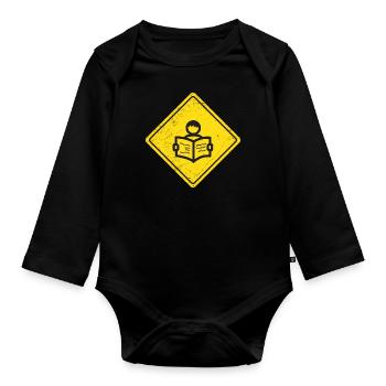 Traffic Sign Book Reader Warning Sign Idée cadeau - Body Bébé bio manches longues - noir - Devant