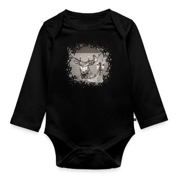 Deer and doe - Organic Longsleeve Baby Bodysuit - black - Front