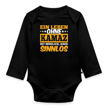 Ein leben ohne kamaz Russischer LKW Kamaz UdSSR - Baby Bio-Langarm-Body - Schwarz - Vorne