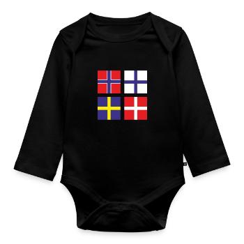 Skandinavien Quadrate Norwegen Schweden Finnland - Baby Bio-Langarm-Body - Schwarz - Vorne