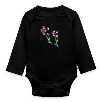 flowers flower - Organic Longsleeve Baby Bodysuit - black - Front
