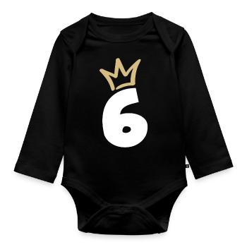 NUMBER SIX 6 Crown - Organic Longsleeve Baby Bodysuit - black - Front