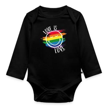 Love is Love Smileyworld blanc - Body Bébé bio manches longues - noir - Devant