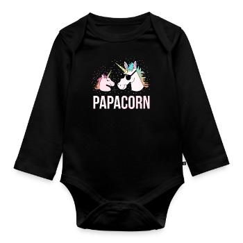 Papa Einhorn Vater Kind Tochter Lustig Geschenk - Baby Bio-Langarm-Body - Schwarz - Vorne