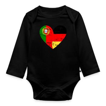 Flaggenherz Portugal Deutschland Flagge - Baby Bio-Langarm-Body - Schwarz - Vorne