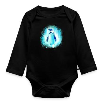 pingouin, bleu, peinture, coloré, aquarelle, graffiti - Body Bébé bio manches longues - noir - Devant