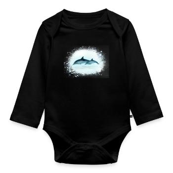 delfin, graffiti, malerei,blau,fisch, delfine,meer - Baby Bio-Langarm-Body - Schwarz - Vorne