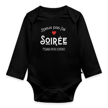 Je peux pas j'ai soirée pyjama entre copines - Body Bébé bio manches longues - noir - Devant