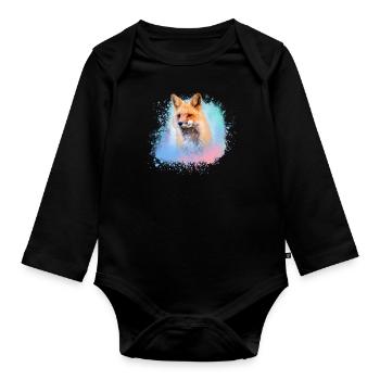 fuchs , graffiti, peinture, renard, aquarelle - Body Bébé bio manches longues - noir - Devant