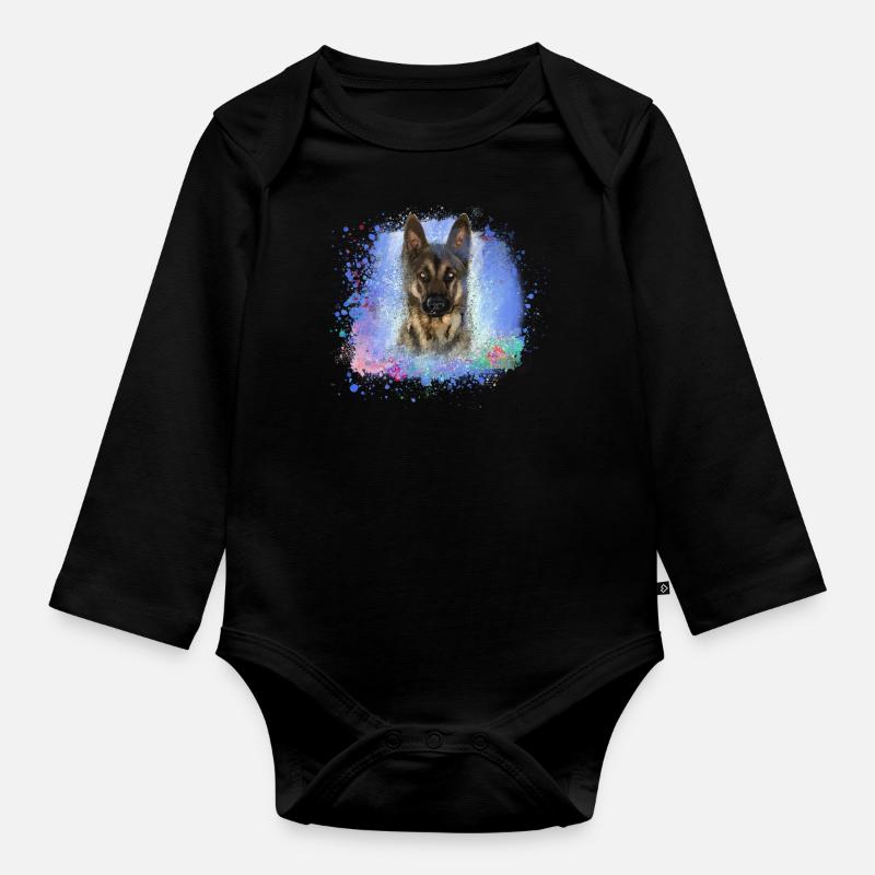 schäferhund ,hund,graffiti, deutscher schäferhund, - Baby Bio-Langarm-Body - Schwarz