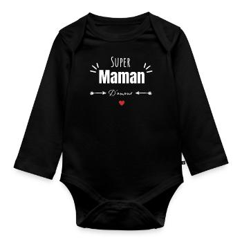 Super maman d'amour - Body Bébé bio manches longues - noir - Devant