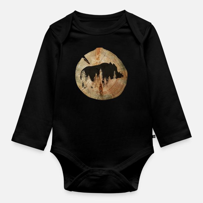 Sanglier à disque d’arbre - Body Bébé bio manches longues - noir