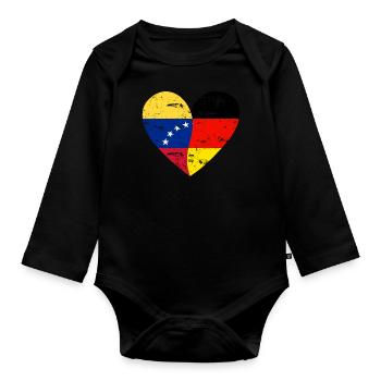 Flaggenherz Venezuela Deutschland - Baby Bio-Langarm-Body - Schwarz - Vorne