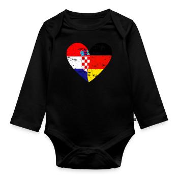 Flaggenherz Kroatien Deutschland Flagge - Baby Bio-Langarm-Body - Schwarz - Vorne