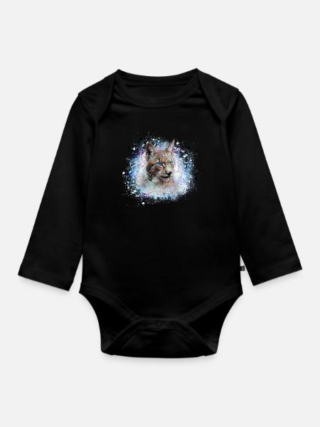 luchs,katze,blau,malerei,aquarell,blau - Baby Bio-Langarm-Body - Schwarz