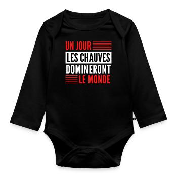 Un jour les chauves domineront le monde - Body Bébé bio manches longues - noir - Devant