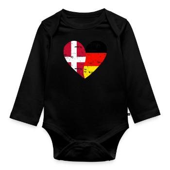 Flag Heart Denmark Germany Flag - Organic Longsleeve Baby Bodysuit - black - Front