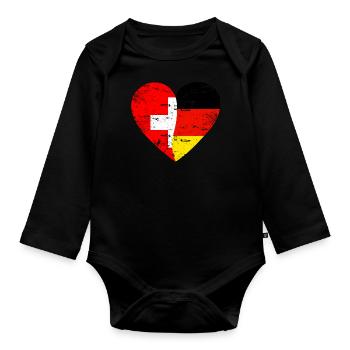 Flaggenherz Schweiz Deutschland Flagge - Baby Bio-Langarm-Body - Schwarz - Vorne