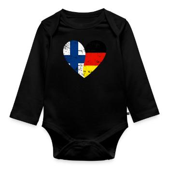 Flag Heart Finland Germany Flag - Organic Longsleeve Baby Bodysuit - black - Front