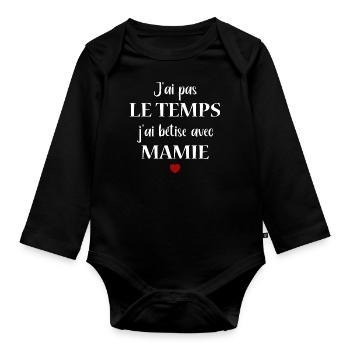 betise mamie - Body Bébé bio manches longues - noir - Devant