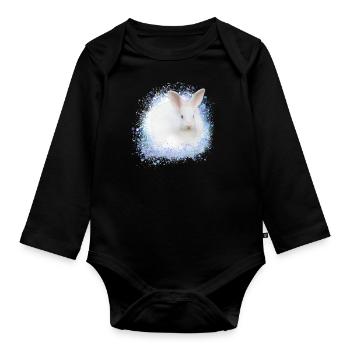 white rabbit,rabbit,graffiti,blue - Organic Longsleeve Baby Bodysuit - black - Front