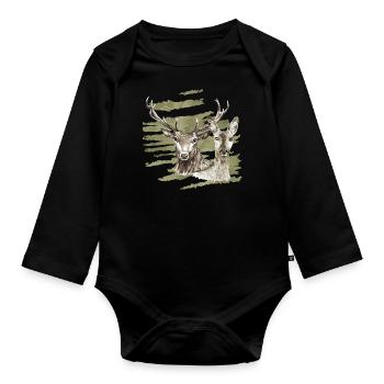 Hirsch und Reh - Baby Bio-Langarm-Body - Schwarz - Vorne