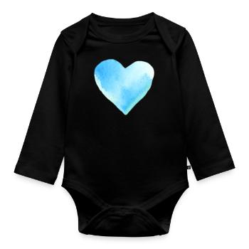 Blaues Herz Wasserfarben Geschenkidee - Baby Bio-Langarm-Body - Schwarz - Vorne