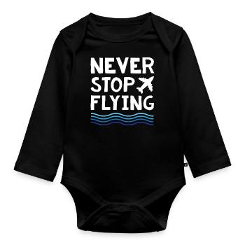 Never Stop Flying Plane - Organic Longsleeve Baby Bodysuit - black - Front