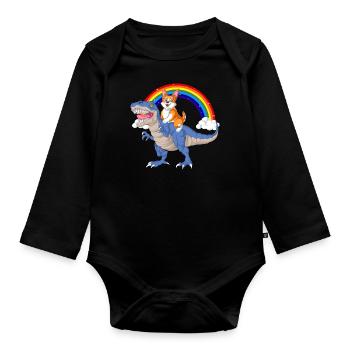 corgi chevauchant dinosaure - Body Bébé bio manches longues - noir - Devant