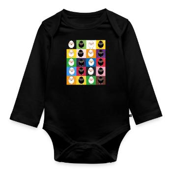 Patchwork sheep - Organic Longsleeve Baby Bodysuit - black - Front