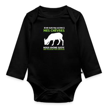 Chèvres Je Ne Suis Pas Accro Humour Chèvre - Body Bébé bio manches longues - noir - Devant