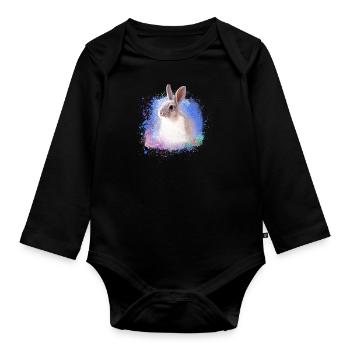 rabbit, rabbit, blue, graffiti, painting, - Organic Longsleeve Baby Bodysuit - black - Front